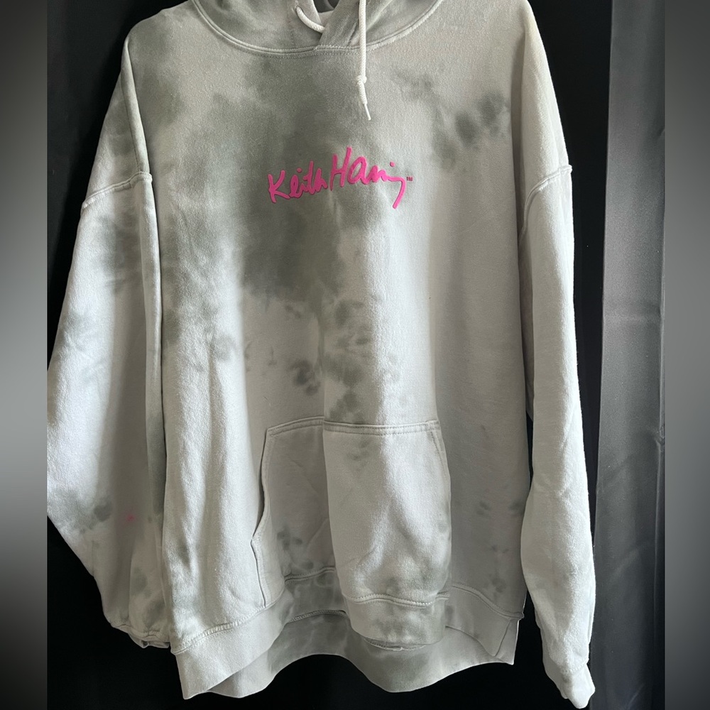UO Keith Haring Tie- Dye Hoodie: grey tie-dye, NEVER WORN